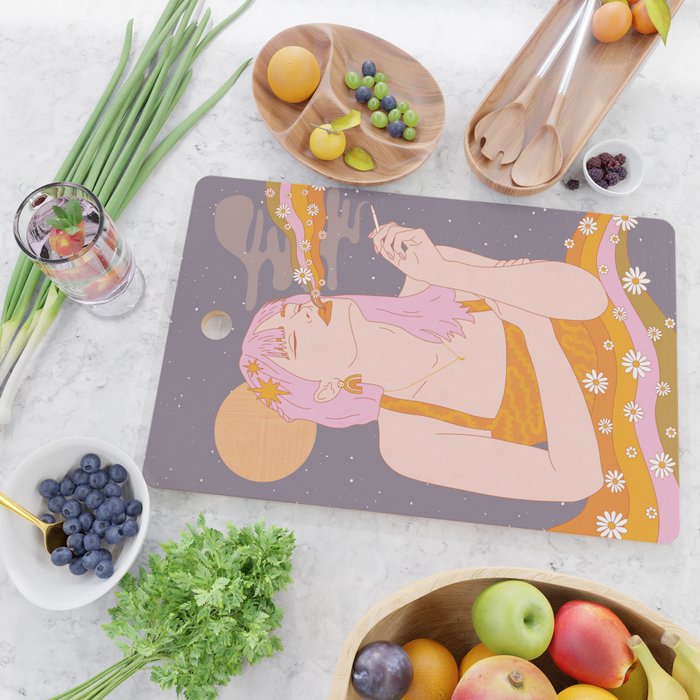 Woman Smoking Daisy Flowers Cutting Board Gallery Image 2