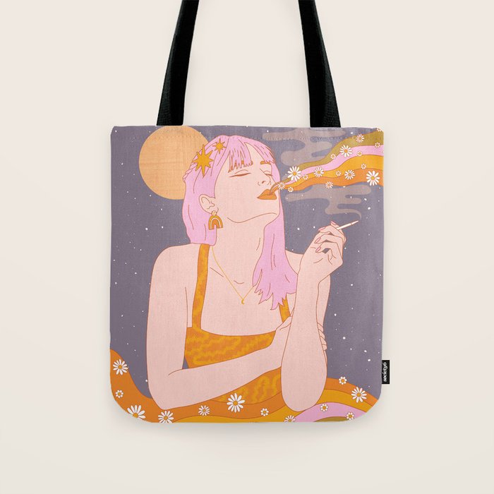Woman Smoking Daisy Flowers Tote Bag Gallery Image 1