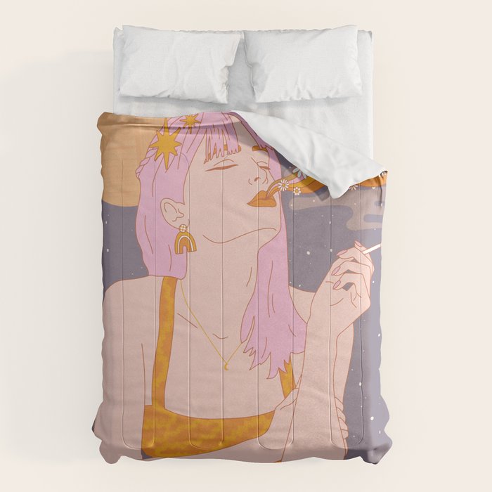 Woman Smoking Daisy Flowers Comforter Gallery Image 1