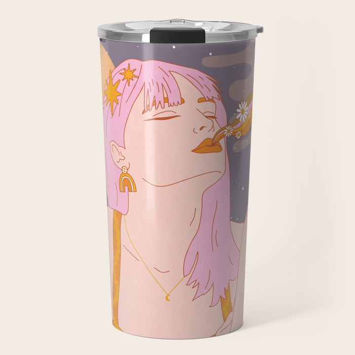 Woman Smoking Daisy Flowers Travel Mug Gallery Image 1