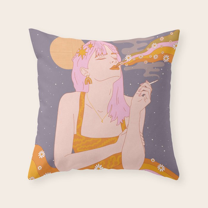 Woman Smoking Daisy Flowers Throw Pillow Gallery Image 6
