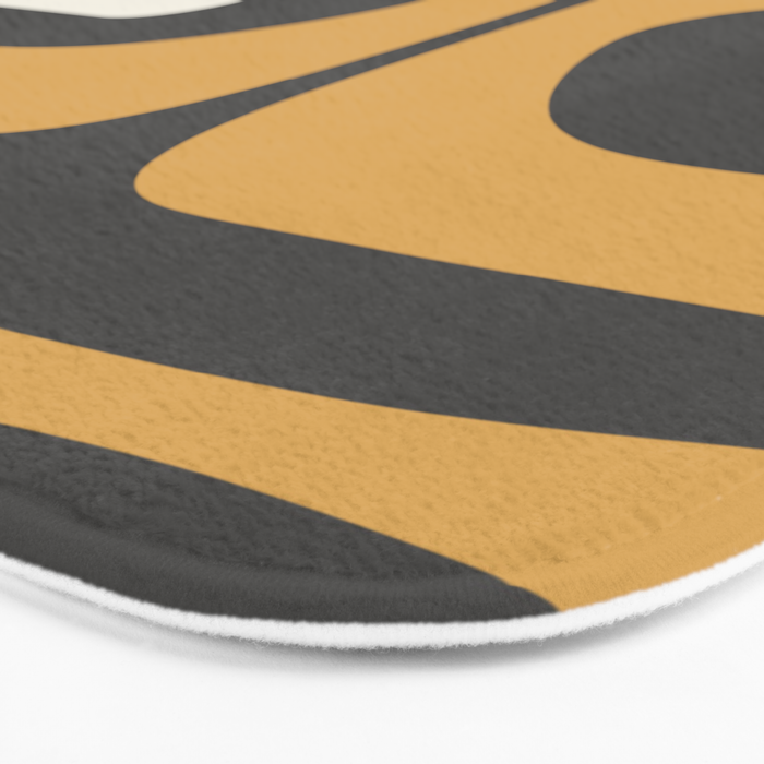 Mid-Century Modern Piquet Minimalist Abstract Pattern in Charcoal Gray, Muted Mustard Gold, and Cream Bath Mat Gallery Image 3