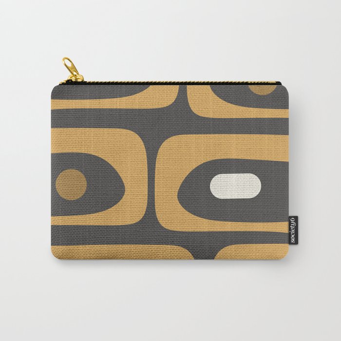 Mid-Century Modern Piquet Minimalist Abstract Pattern in Charcoal Gray, Muted Mustard Gold, and Cream Carry All Pouch Gallery Image 1