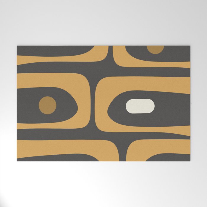 Mid-Century Modern Piquet Minimalist Abstract Pattern in Charcoal Gray, Muted Mustard Gold, and Cream Welcome Mat Gallery Image 1