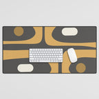 Mid-Century Modern Piquet Minimalist Abstract Pattern in Charcoal Gray, Muted Mustard Gold, and Cream Desk Mat Gallery Image 1