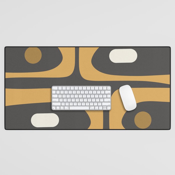 Mid-Century Modern Piquet Minimalist Abstract Pattern in Charcoal Gray, Muted Mustard Gold, and Cream Desk Mat Gallery Image 1