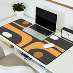 Mid-Century Modern Piquet Minimalist Abstract Pattern in Charcoal Gray, Muted Mustard Gold, and Cream Desk Mat Gallery Image 2