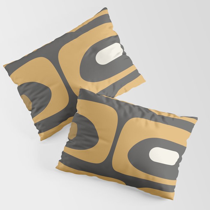 Mid-Century Modern Piquet Minimalist Abstract Pattern in Charcoal Gray, Muted Mustard Gold, and Cream Pillow Sham Gallery Image 1