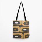 Mid-Century Modern Piquet Minimalist Abstract Pattern in Charcoal Gray, Muted Mustard Gold, and Cream Tote Bag Gallery Image 2