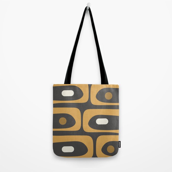 Mid-Century Modern Piquet Minimalist Abstract Pattern in Charcoal Gray, Muted Mustard Gold, and Cream Tote Bag Gallery Image 2