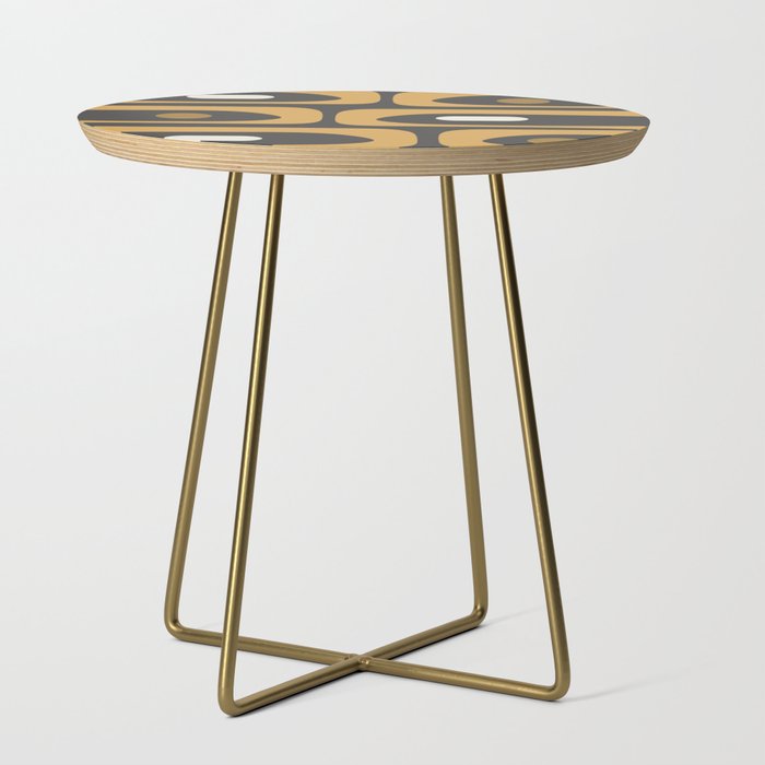 Mid-Century Modern Piquet Minimalist Abstract Pattern in Charcoal Gray, Muted Mustard Gold, and Cream Side Table Gallery Image 1