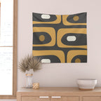 Mid-Century Modern Piquet Minimalist Abstract Pattern in Charcoal Gray, Muted Mustard Gold, and Cream Wall Tapestry Gallery Image 2