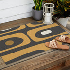 Mid-Century Modern Piquet Minimalist Abstract Pattern in Charcoal Gray, Muted Mustard Gold, and Cream Outdoor Rug Gallery Image 2