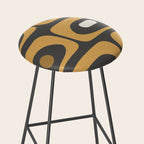 Mid-Century Modern Piquet Minimalist Abstract Pattern in Charcoal Gray, Muted Mustard Gold, and Cream Stool Gallery Image 2