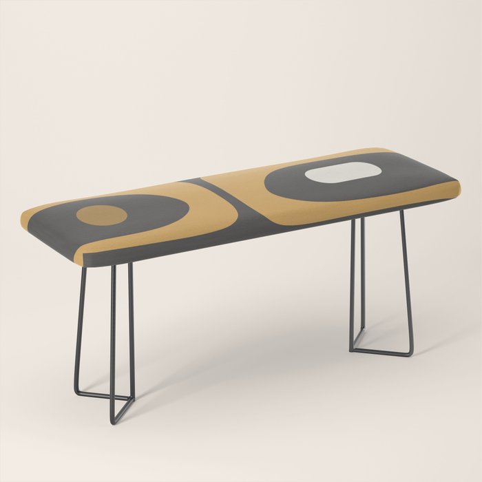 Mid-Century Modern Piquet Minimalist Abstract Pattern in Charcoal Gray, Muted Mustard Gold, and Cream Bench Gallery Image 1