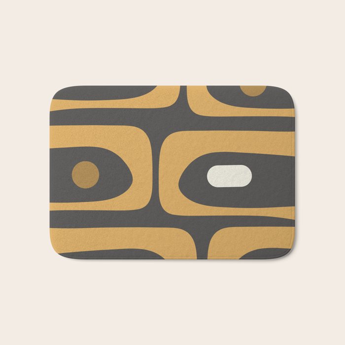 Mid-Century Modern Piquet Minimalist Abstract Pattern in Charcoal Gray, Muted Mustard Gold, and Cream Bath Mat Gallery Image 1