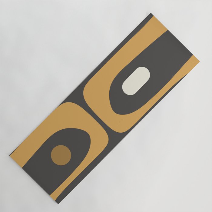 Mid-Century Modern Piquet Minimalist Abstract Pattern in Charcoal Gray, Muted Mustard Gold, and Cream Yoga Mat Gallery Image 1