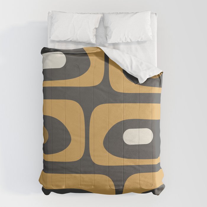 Mid-Century Modern Piquet Minimalist Abstract Pattern in Charcoal Gray, Muted Mustard Gold, and Cream Comforter Gallery Image 1