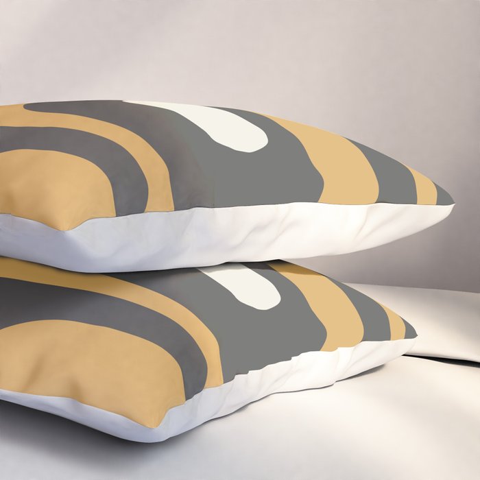 Mid-Century Modern Piquet Minimalist Abstract Pattern in Charcoal Gray, Muted Mustard Gold, and Cream Pillow Sham Gallery Image 3