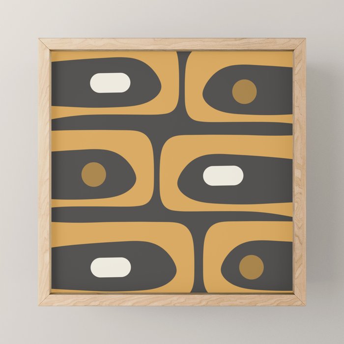 Mid-Century Modern Piquet Minimalist Abstract Pattern in Charcoal Gray, Muted Mustard Gold, and Cream Mini Art Print Gallery Image 1