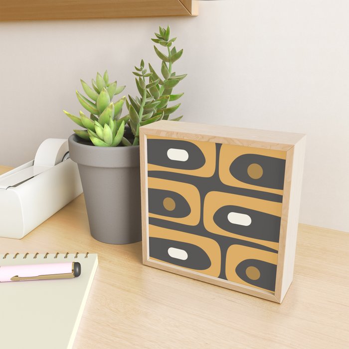 Mid-Century Modern Piquet Minimalist Abstract Pattern in Charcoal Gray, Muted Mustard Gold, and Cream Mini Art Print Gallery Image 2