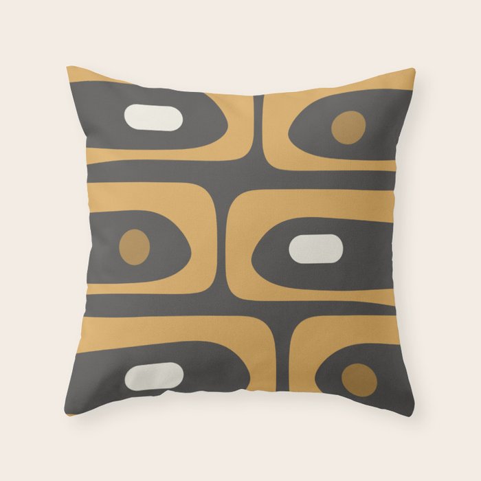 Mid-Century Modern Piquet Minimalist Abstract Pattern in Charcoal Gray, Muted Mustard Gold, and Cream Throw Pillow Gallery Image 6