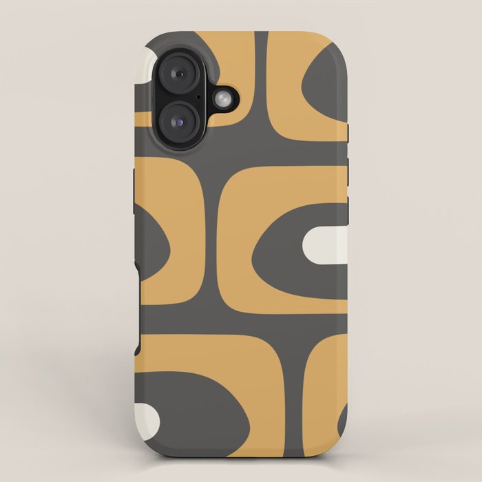 Mid-Century Modern Piquet Minimalist Abstract Pattern in Charcoal Gray, Muted Mustard Gold, and Cream iPhone Case Gallery Image 1