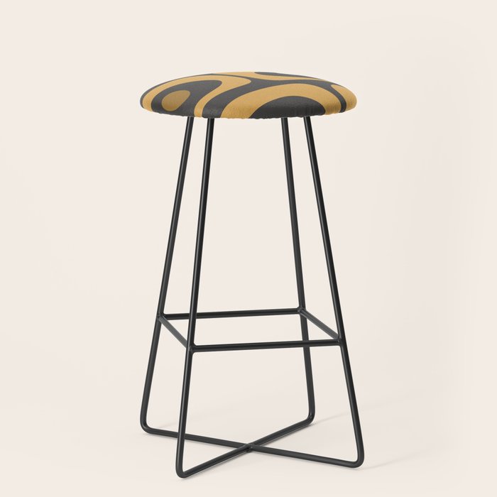 Mid-Century Modern Piquet Minimalist Abstract Pattern in Charcoal Gray, Muted Mustard Gold, and Cream Stool Gallery Image 1