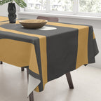 Mid-Century Modern Piquet Minimalist Abstract Pattern in Charcoal Gray, Muted Mustard Gold, and Cream Tablecloth Gallery Image 3