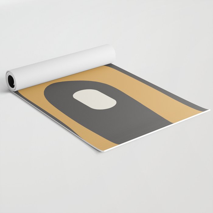 Mid-Century Modern Piquet Minimalist Abstract Pattern in Charcoal Gray, Muted Mustard Gold, and Cream Yoga Mat Gallery Image 2