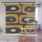 Mid-Century Modern Piquet Minimalist Abstract Pattern in Charcoal Gray, Muted Mustard Gold, and Cream Wall Mural Gallery Image 1