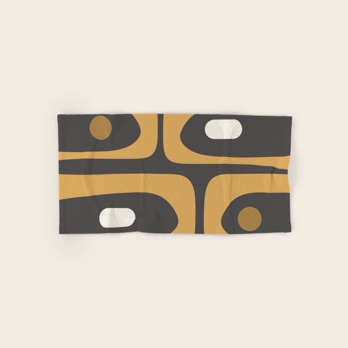 Mid-Century Modern Piquet Minimalist Abstract Pattern in Charcoal Gray, Muted Mustard Gold, and Cream Bath Towel Gallery Image 1