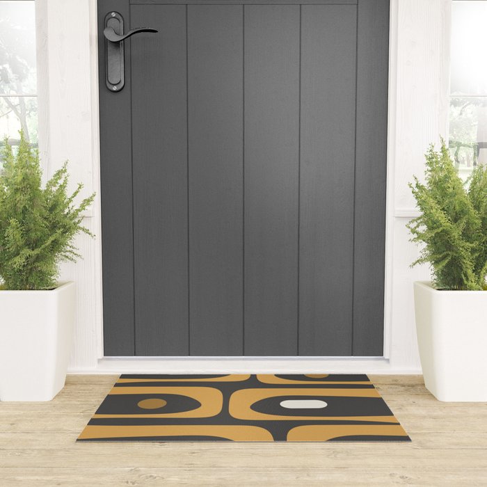 Mid-Century Modern Piquet Minimalist Abstract Pattern in Charcoal Gray, Muted Mustard Gold, and Cream Welcome Mat Gallery Image 3