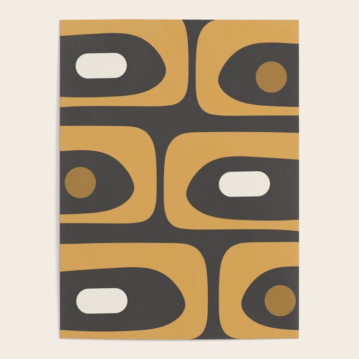 Mid-Century Modern Piquet Minimalist Abstract Pattern in Charcoal Gray, Muted Mustard Gold, and Cream Poster Gallery Image 4