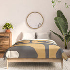 Mid-Century Modern Piquet Minimalist Abstract Pattern in Charcoal Gray, Muted Mustard Gold, and Cream Comforter Gallery Image 3