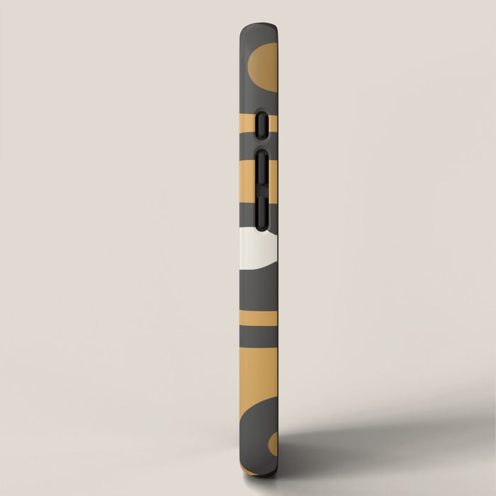 Mid-Century Modern Piquet Minimalist Abstract Pattern in Charcoal Gray, Muted Mustard Gold, and Cream iPhone Case Gallery Image 2