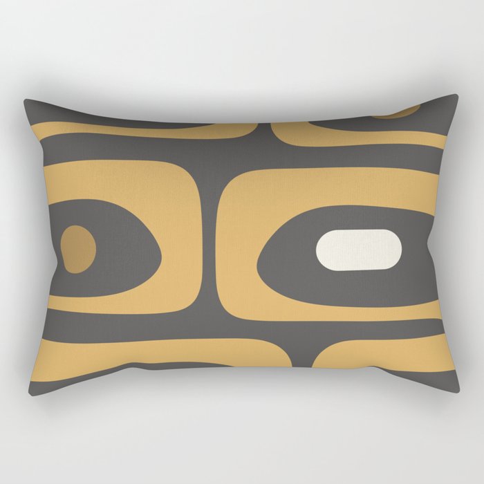 Mid-Century Modern Piquet Minimalist Abstract Pattern in Charcoal Gray, Muted Mustard Gold, and Cream Rectangular Pillow Gallery Image 2