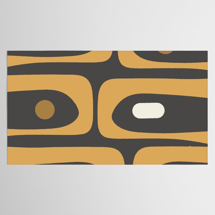 Mid-Century Modern Piquet Minimalist Abstract Pattern in Charcoal Gray, Muted Mustard Gold, and Cream Tablecloth Gallery Image 2