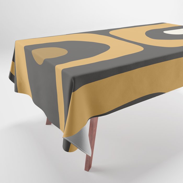 Mid-Century Modern Piquet Minimalist Abstract Pattern in Charcoal Gray, Muted Mustard Gold, and Cream Tablecloth Gallery Image 1