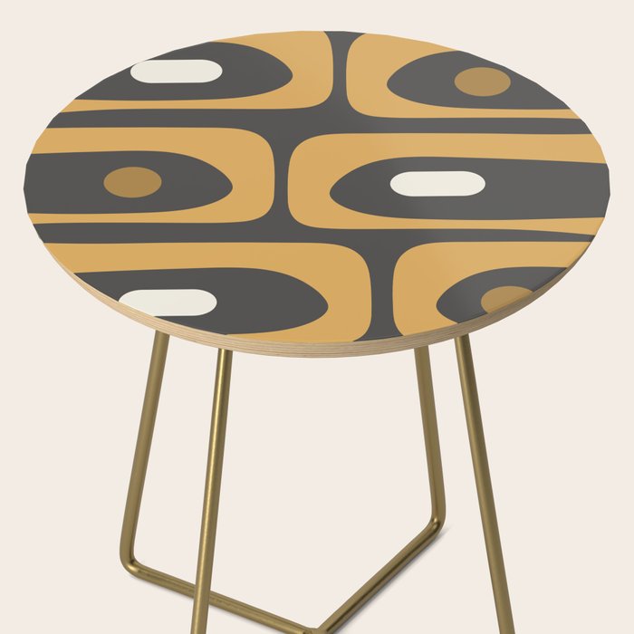 Mid-Century Modern Piquet Minimalist Abstract Pattern in Charcoal Gray, Muted Mustard Gold, and Cream Side Table Gallery Image 2