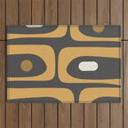 Mid-Century Modern Piquet Minimalist Abstract Pattern in Charcoal Gray, Muted Mustard Gold, and Cream Outdoor Rug Gallery Image 1