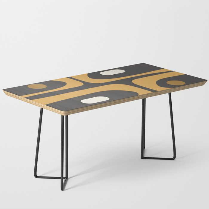 Mid-Century Modern Piquet Minimalist Abstract Pattern in Charcoal Gray, Muted Mustard Gold, and Cream Coffee Table Gallery Image 1
