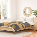 Mid-Century Modern Piquet Minimalist Abstract Pattern in Charcoal Gray, Muted Mustard Gold, and Cream Duvet Cover Gallery Image 2