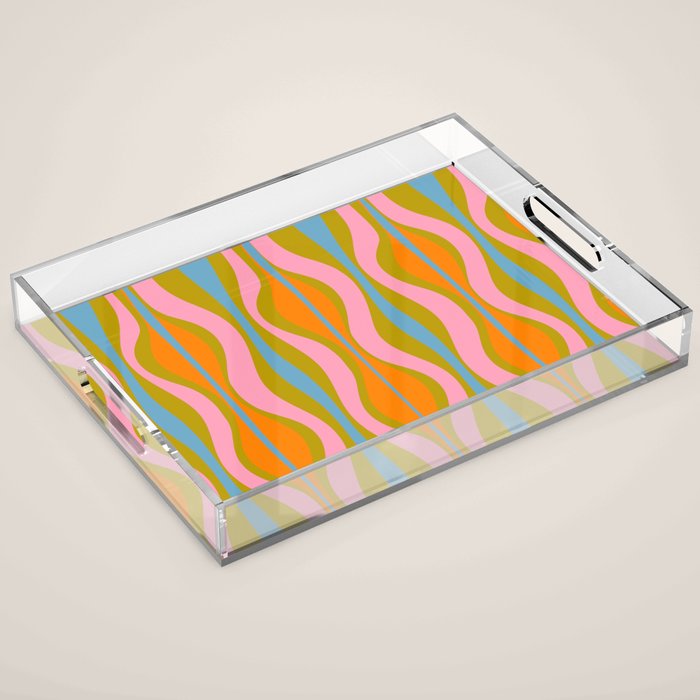Retro Hourglass Abstract Groovy Colorful Eclectic Pattern Acrylic Tray Gallery Image 1