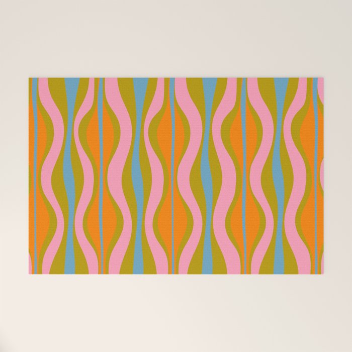 Retro Hourglass Abstract Groovy Colorful Eclectic Pattern Welcome Mat Gallery Image 1