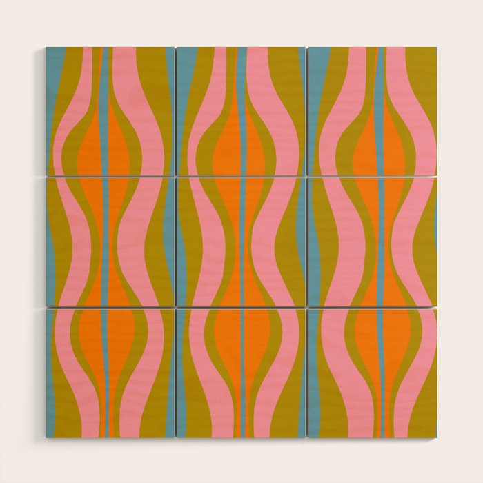 Retro Hourglass Abstract Groovy Colorful Eclectic Pattern Wood Wall Art Gallery Image 1