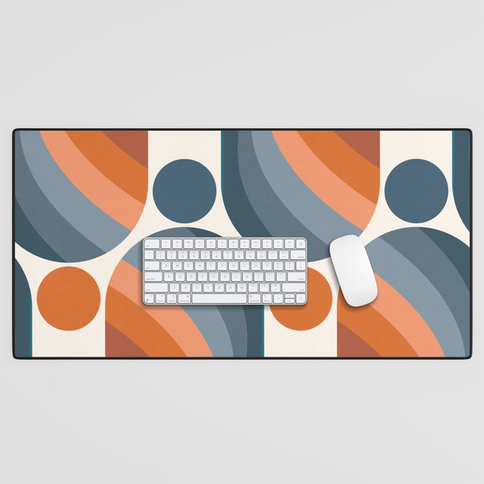 Mid Century Modern Geometric Arch a15 in Navy Blue and Orange Desk Mat Gallery Image 1