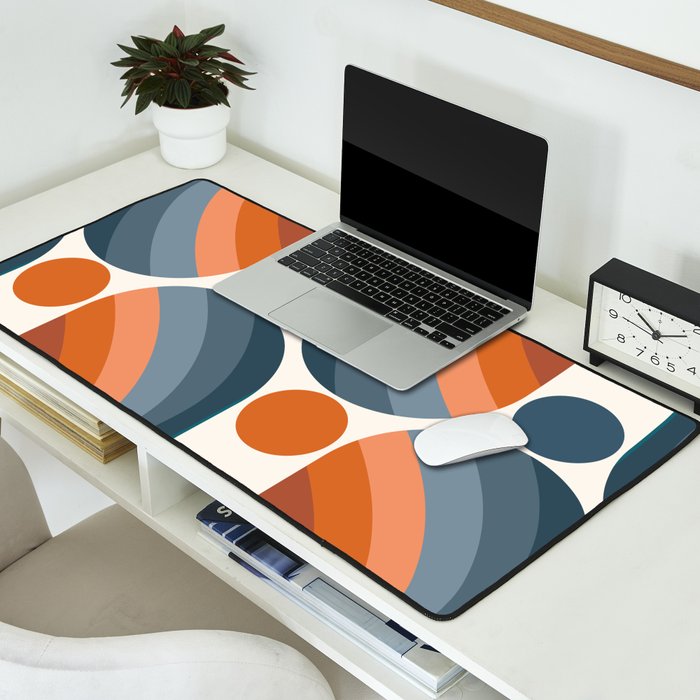Mid Century Modern Geometric Arch a15 in Navy Blue and Orange Desk Mat Gallery Image 2