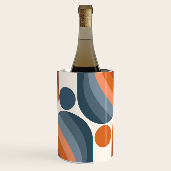 Mid Century Modern Geometric Arch a15 in Navy Blue and Orange Wine Chiller Gallery Image 1