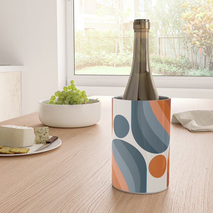 Mid Century Modern Geometric Arch a15 in Navy Blue and Orange Wine Chiller Gallery Image 4